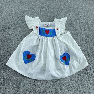 Vintage BabyTogs 24M White Checkered Dress W/ Blue Heart Patch 1820
